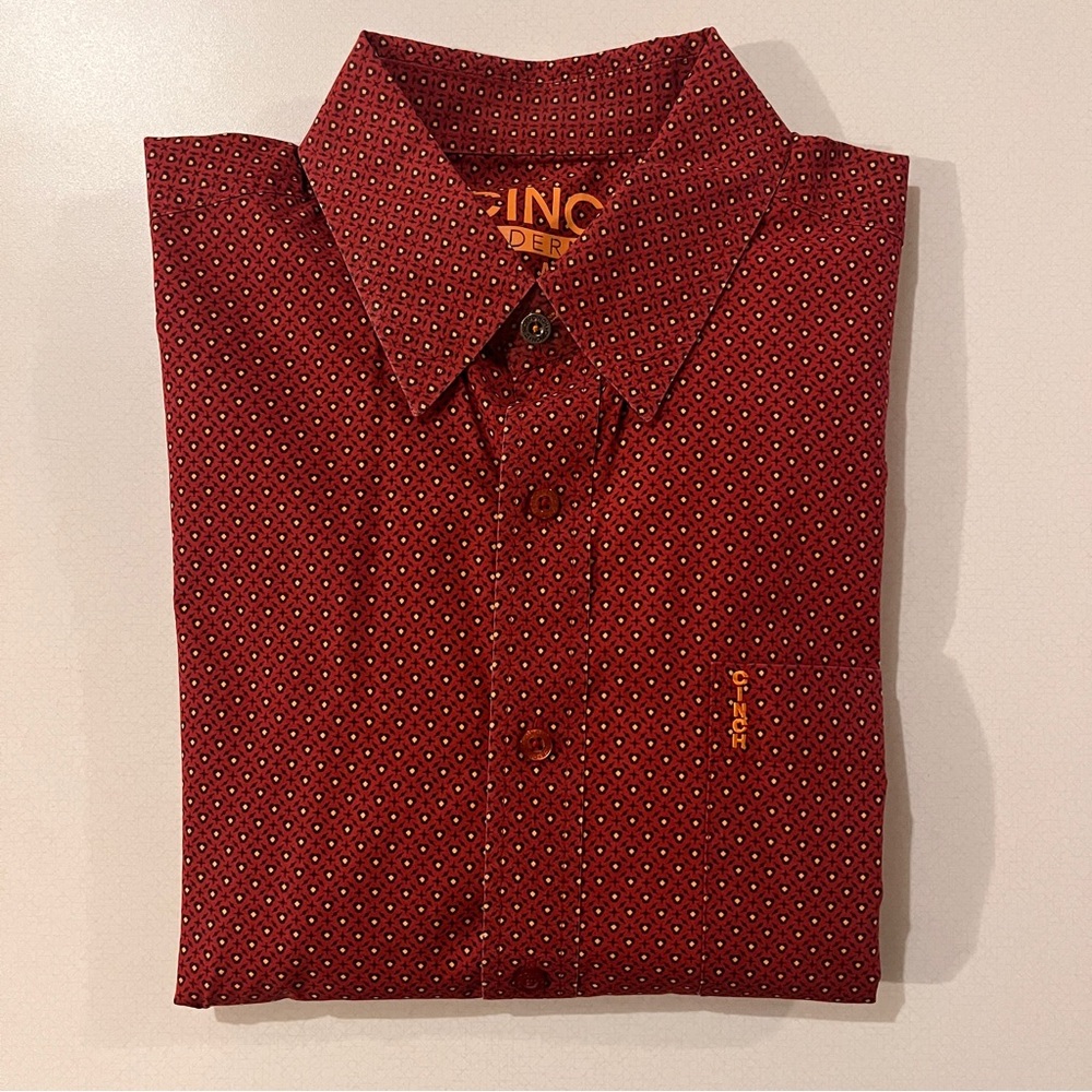 Cinch Men's Modern Fit Polka-dot Shirt - Red